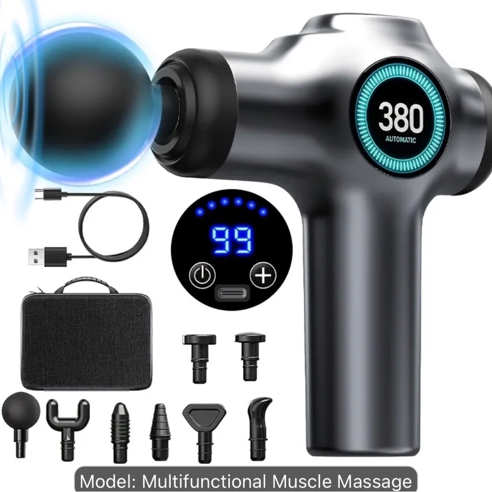 Gray Percussion Massage Gun with LED Display - Professional Muscle Massager